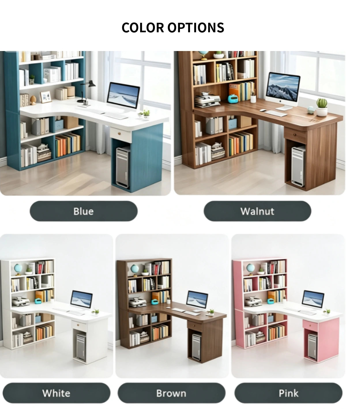 Bookcase Storage Cabinet 24-71 in Tall with Curved for Home Office — Detail image 7