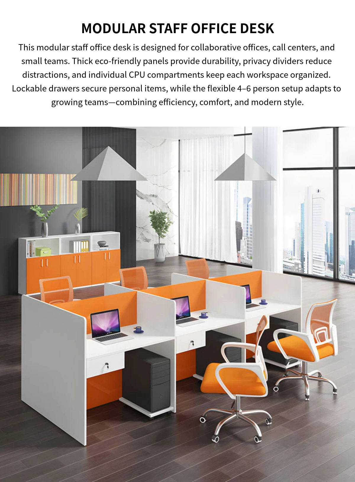 Office Workstation Desk with Privacy Panel, Lockable & File Drawers for Home Office — Detail image 1