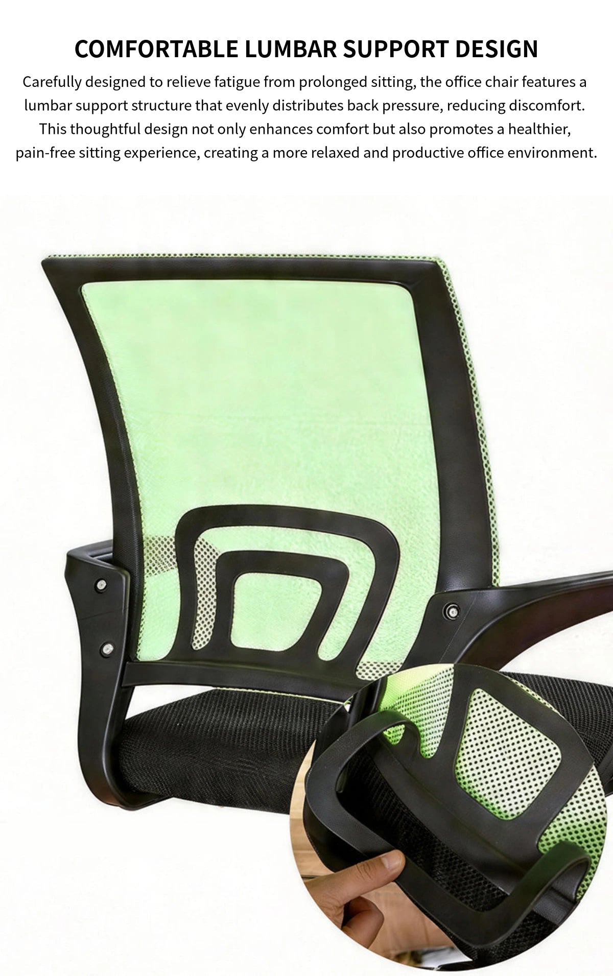 Mesh Ergonomic Office Chair with Swivel, Breathable Mesh & Lumbar Support for Home Office — Detail image 4