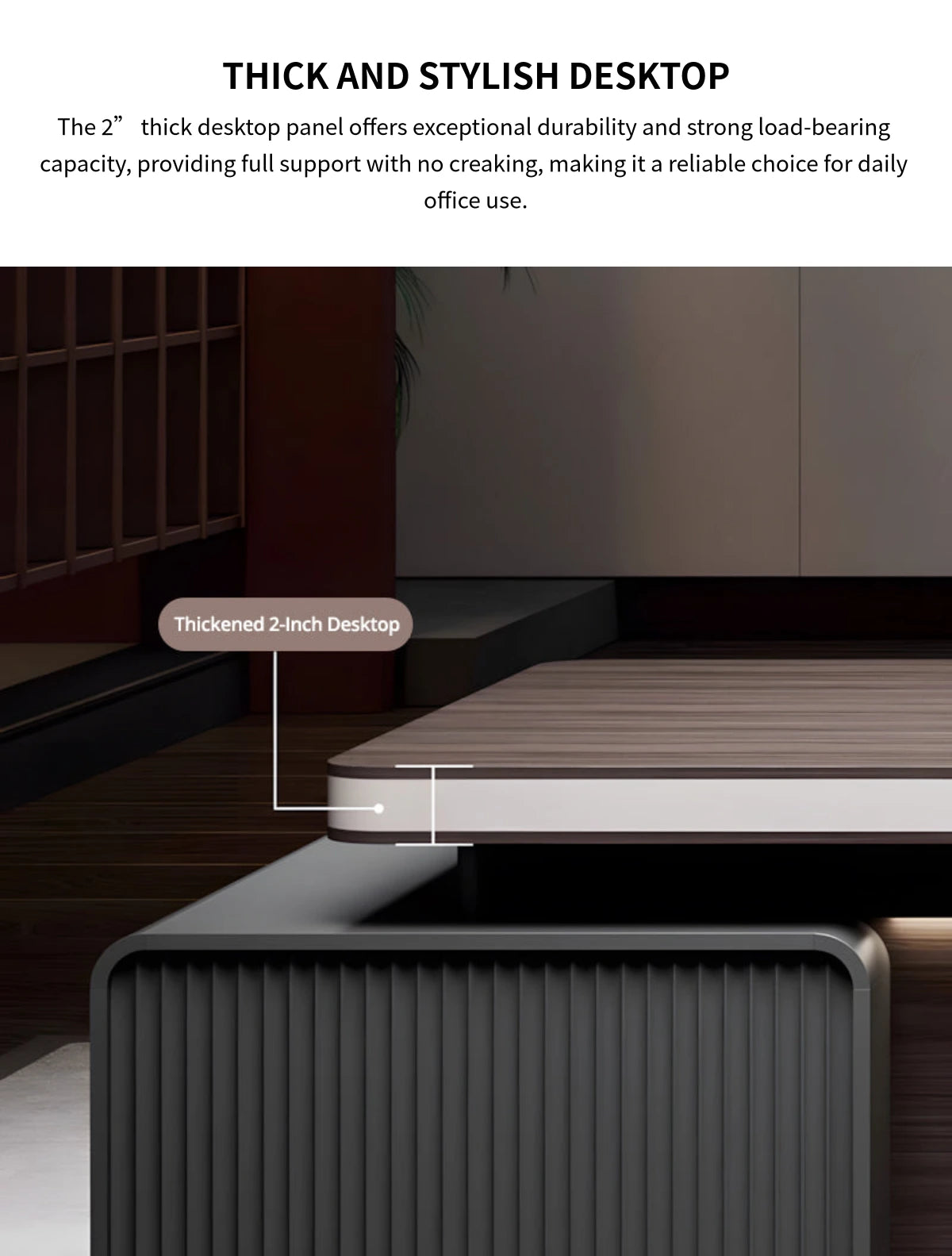 Modern Executive Desk with Cable Management, Curved & Built-In Outlets for Home Office — Detail image 3