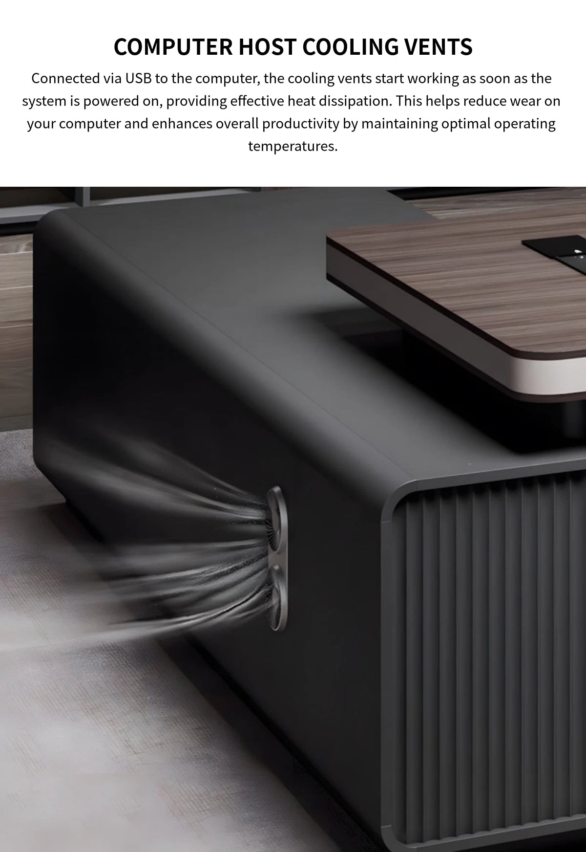 Modern Executive Desk with Cable Management, Curved & Built-In Outlets for Home Office — Detail image 7