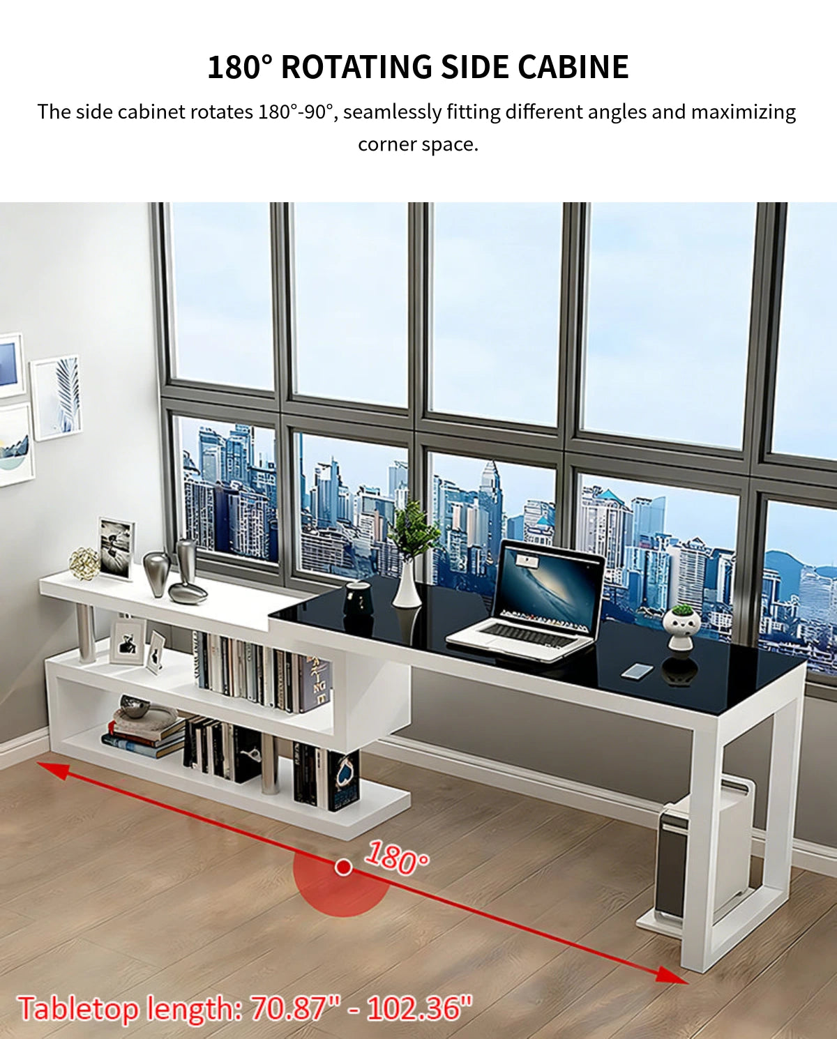 Modern Office Desk with Side Storage, Glass Top & Lumbar Support for Home Office — Detail image 3