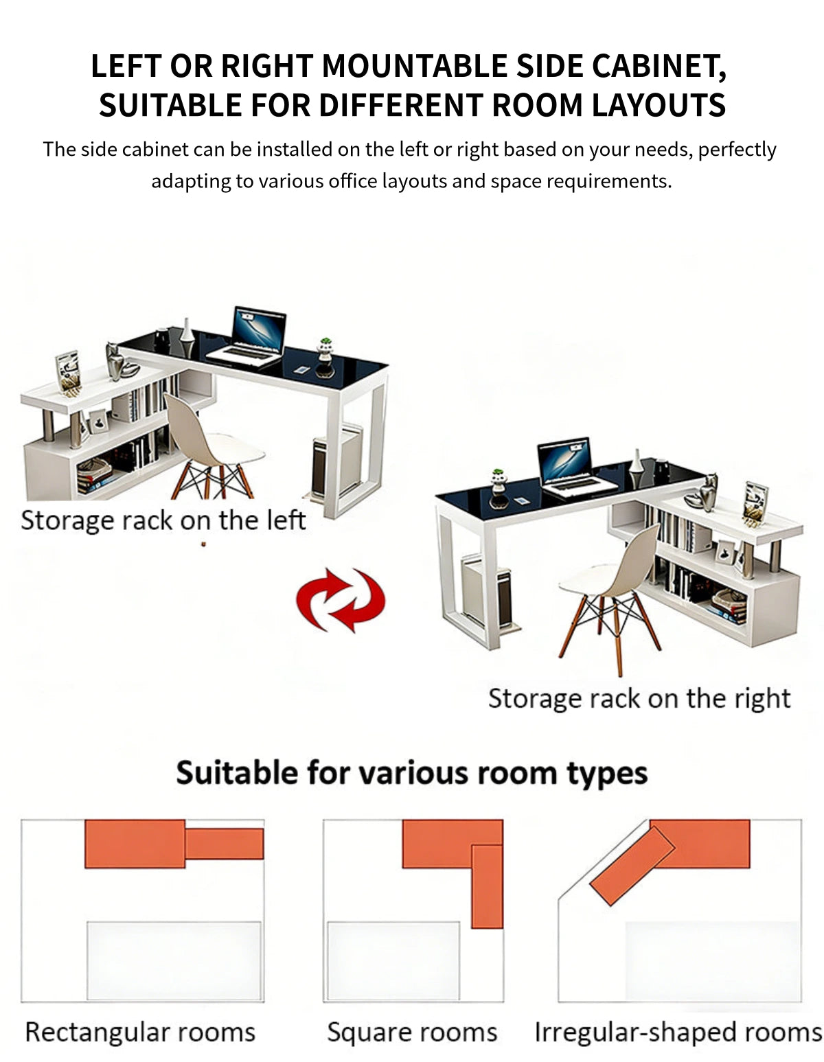 Modern Office Desk with Side Storage, Glass Top & Lumbar Support for Home Office — Detail image 5