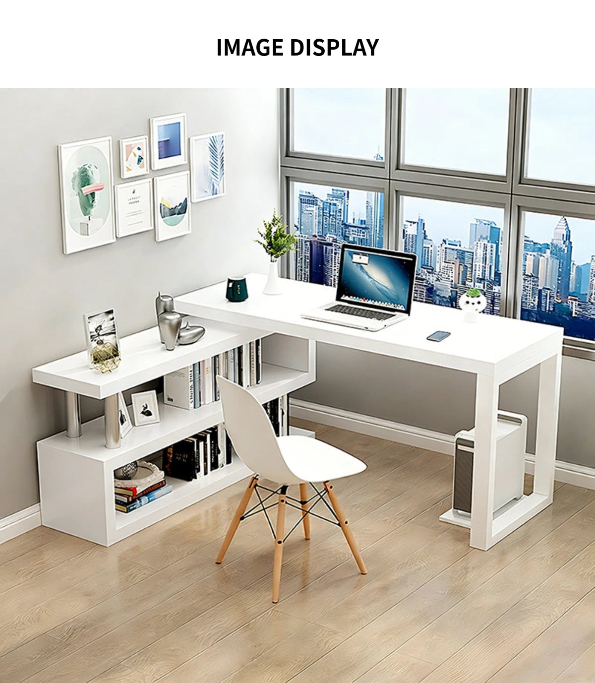 Modern Office Desk with Side Storage, Glass Top & Lumbar Support for Home Office — Detail image 10