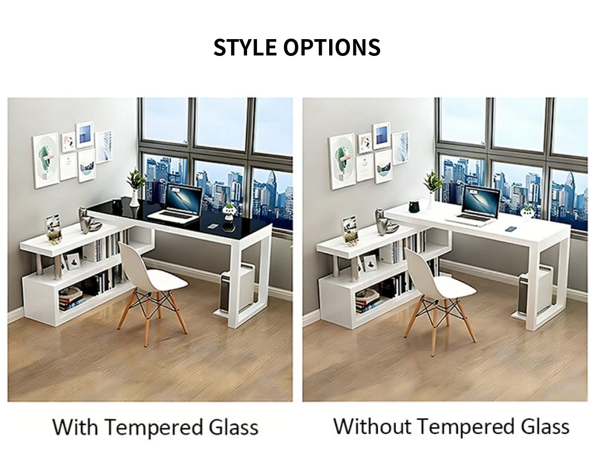 Modern Office Desk with Side Storage, Glass Top & Lumbar Support for Home Office — Detail image 11