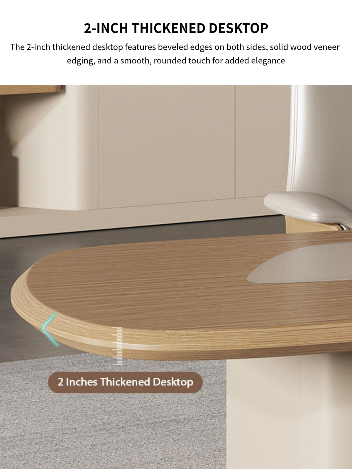 Modern Executive Desk with Curved, Cable Management & Side Storage for Home Office — Detail image 3