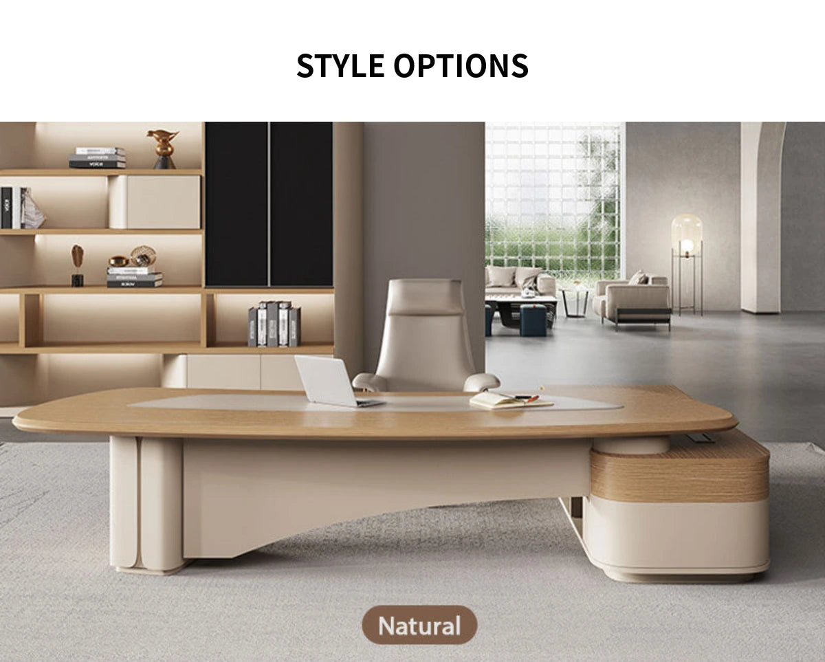 Modern Executive Desk with Curved, Cable Management & Side Storage for Home Office — Detail image 13