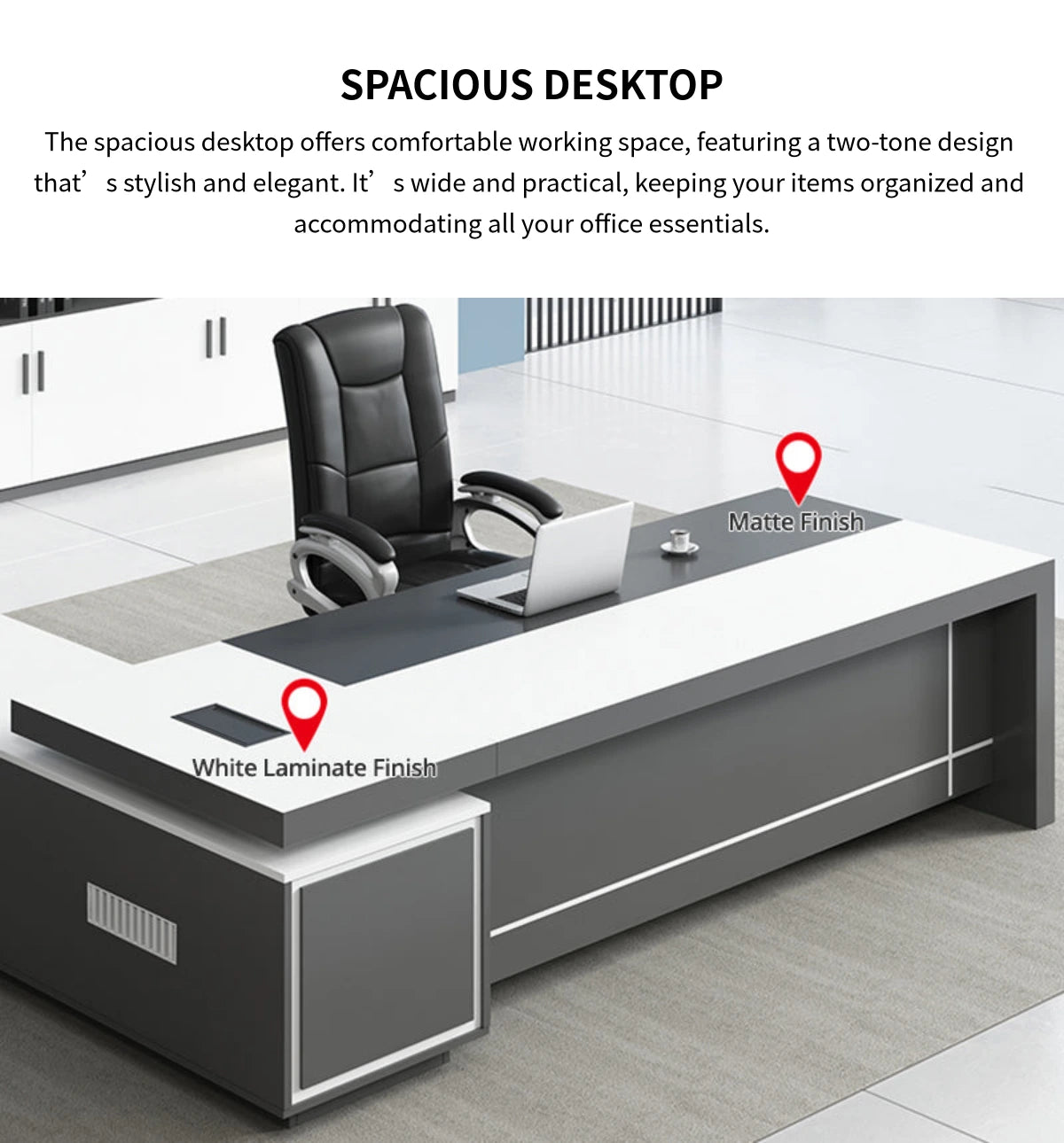 L-Shaped Executive Desk with Dual-Tone, Side Storage & File Drawers for Home Office — Detail image 6