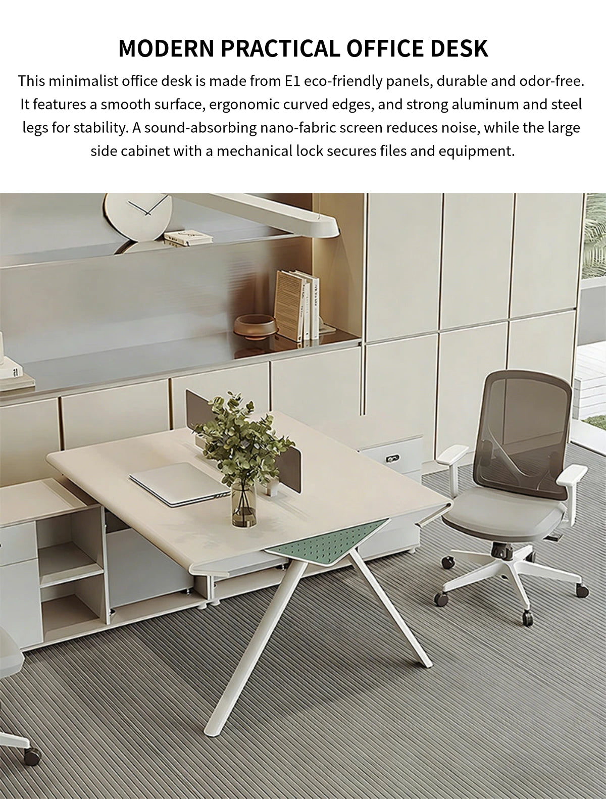 Curved Office Desk with Privacy Panel, Side Storage & Lockable for Home Office — Detail image 1