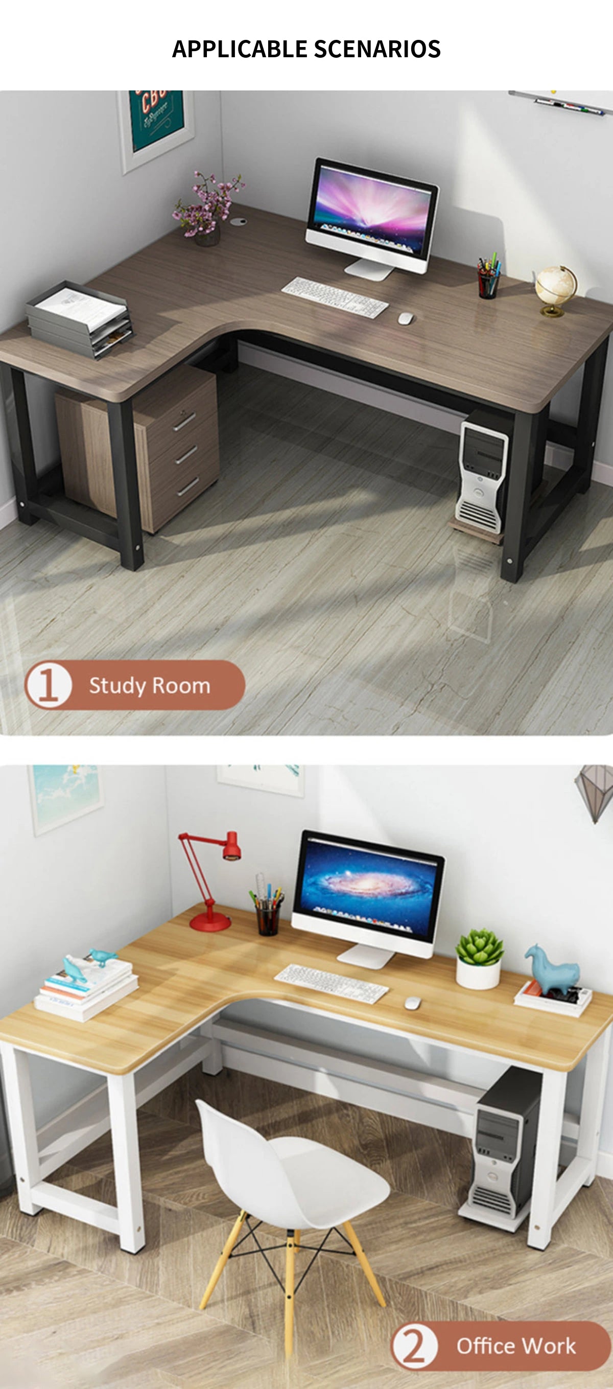 L-Shaped Office Desk 47-71 in Wide with Cable Management for Home Offi — Detail image 2
