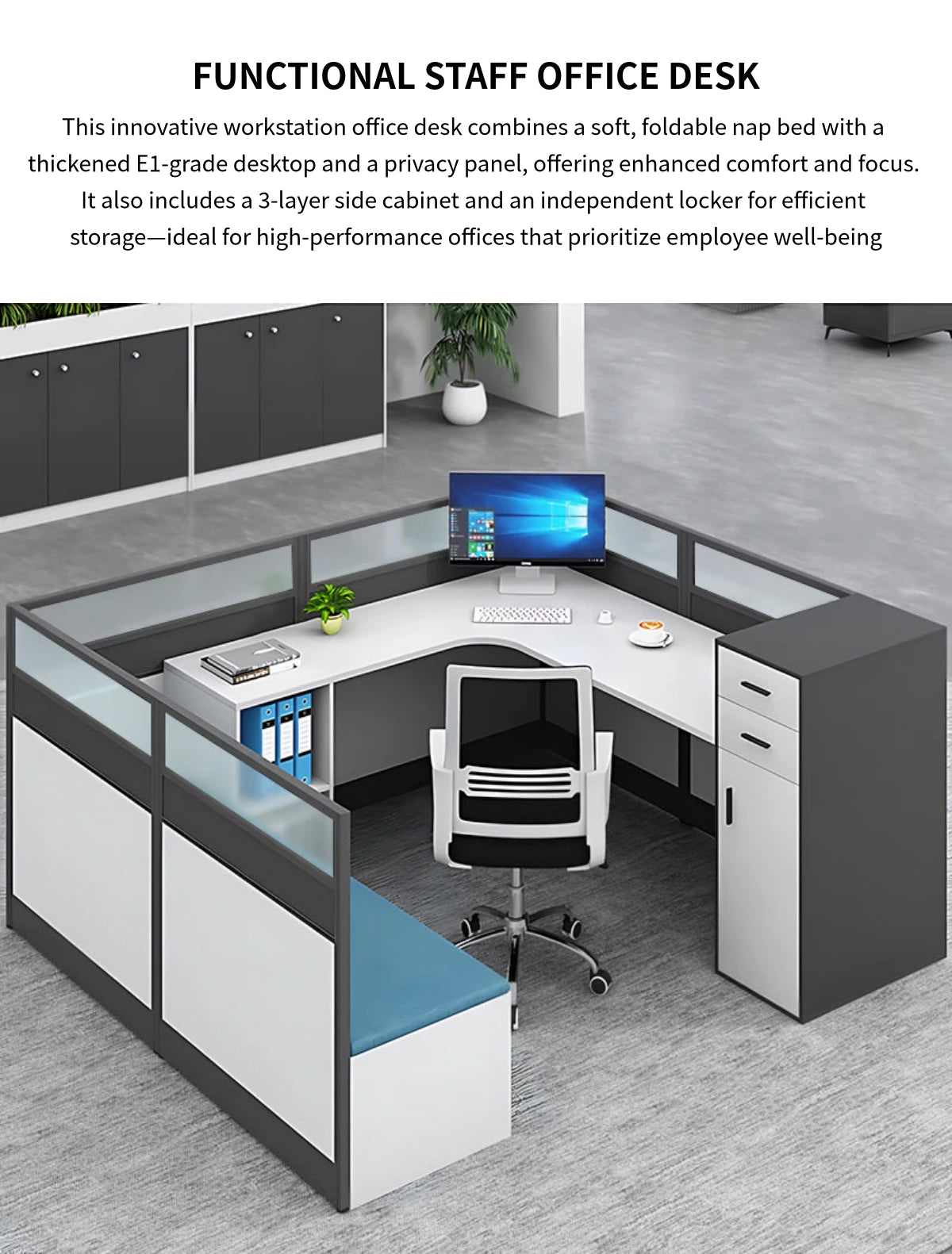 Office Workstation Desk with Side Storage, Folding & Privacy Panel for Home Office — Detail image 1