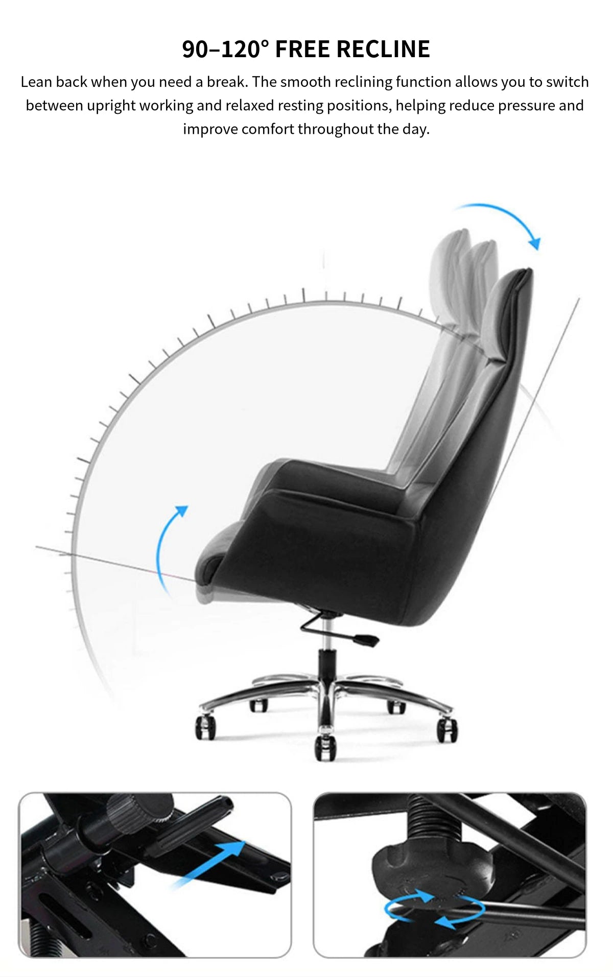 Comfortable Eco-leather Office Chair with Latex Cushion, Recline Function, and Ergonomic Backrest for Home and Executive Workspaces LBY-K015 — Detail image 5