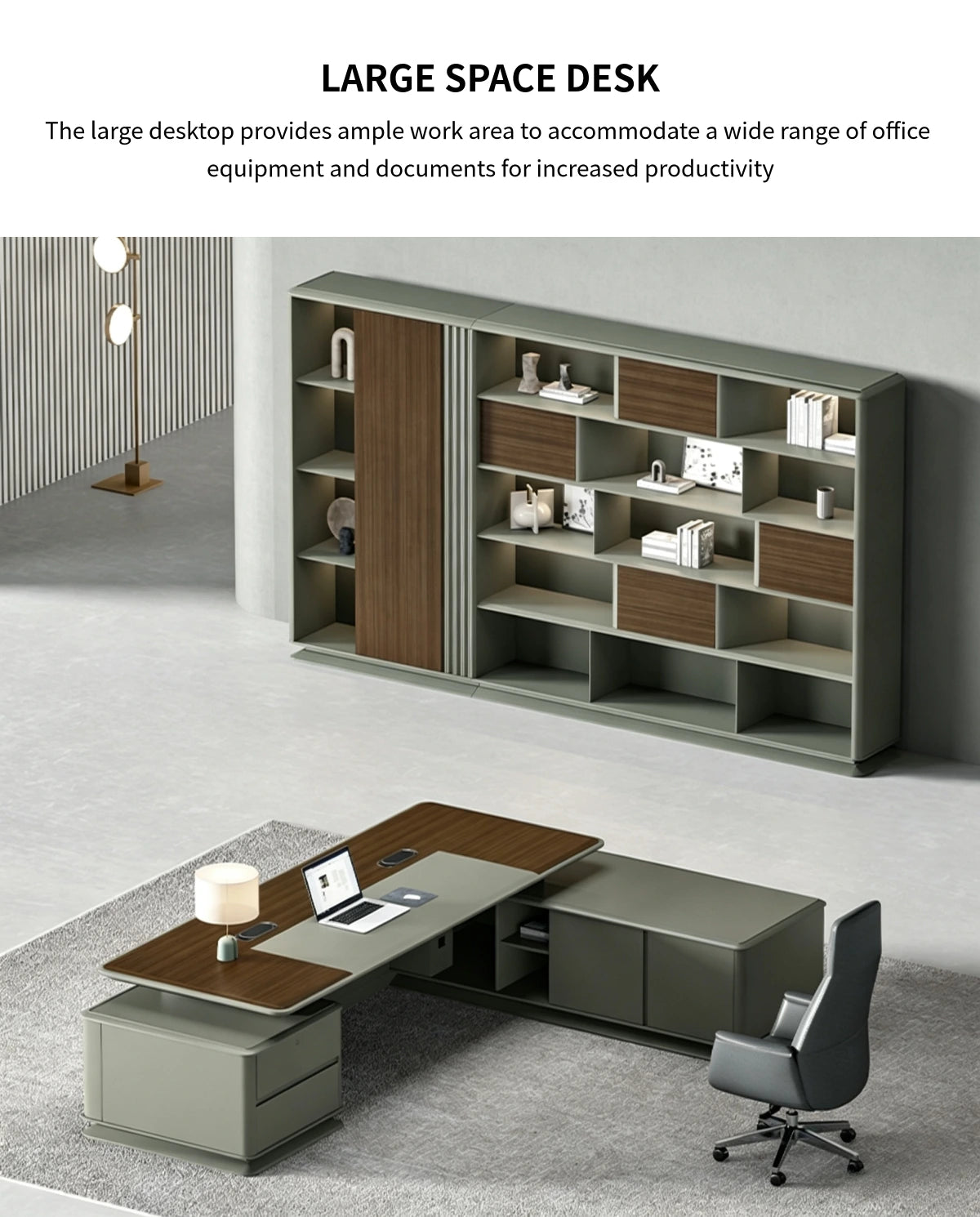 Modern Executive Desk 94-142 in Wide with File Drawers & Lumbar Support for Home Office — Detail image 3