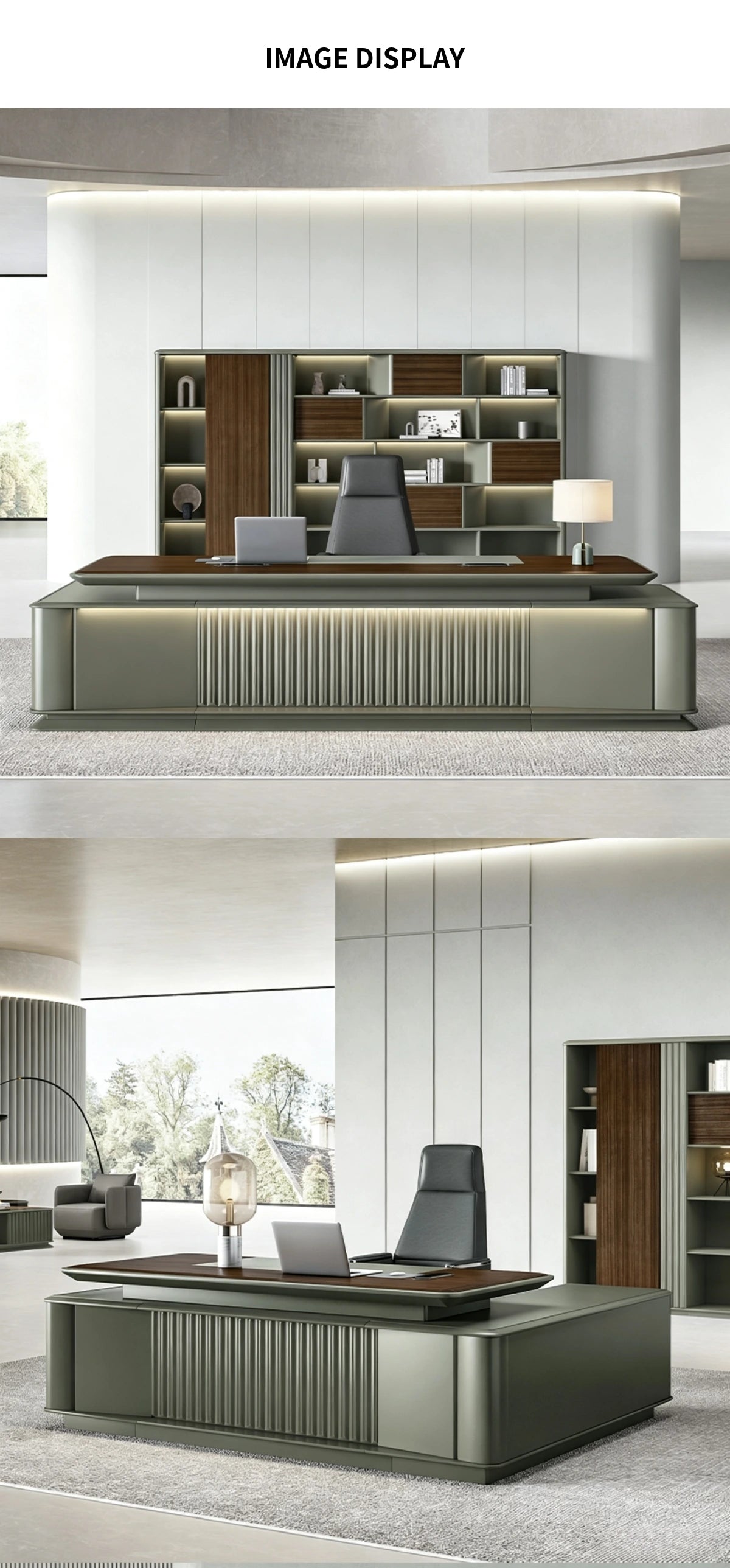 Modern Executive Desk 94-142 in Wide with File Drawers & Lumbar Support for Home Office — Detail image 6