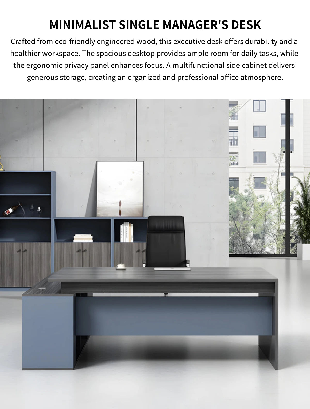 L-Shaped Executive Desk with Side Storage, Lumbar Support & Privacy Pa — Detail image 1