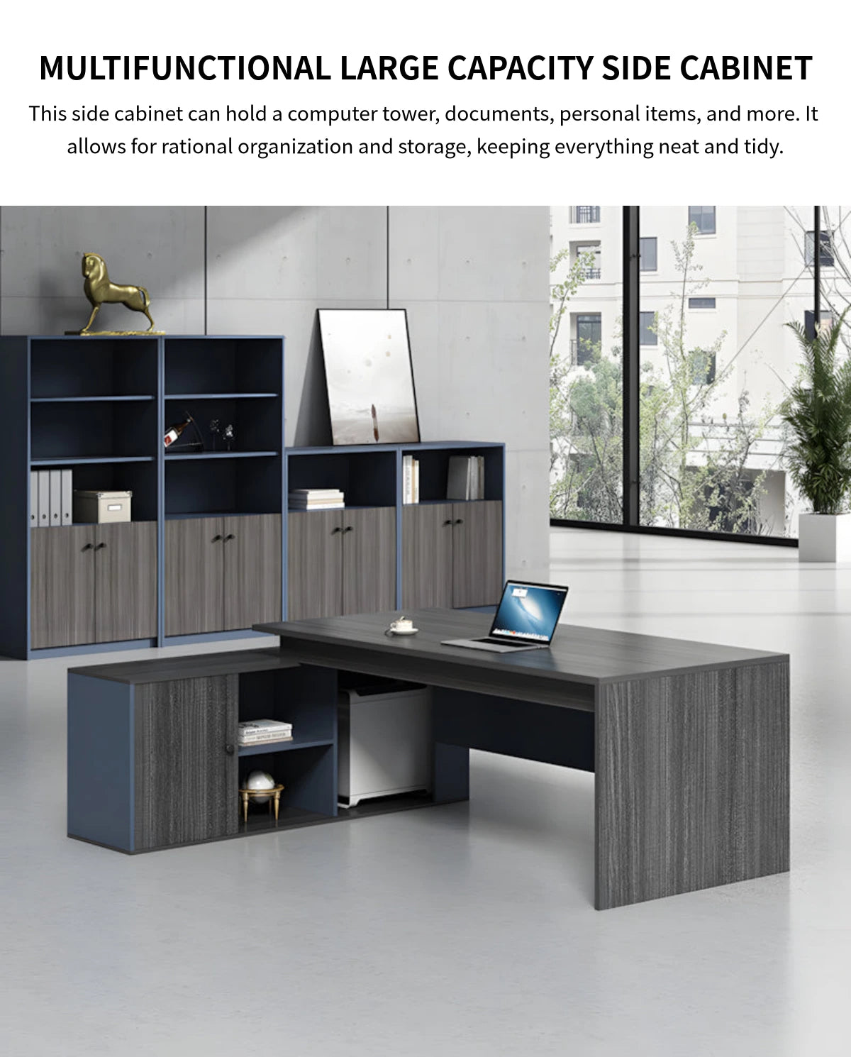 L-Shaped Executive Desk with Side Storage, Lumbar Support & Privacy Pa — Detail image 5