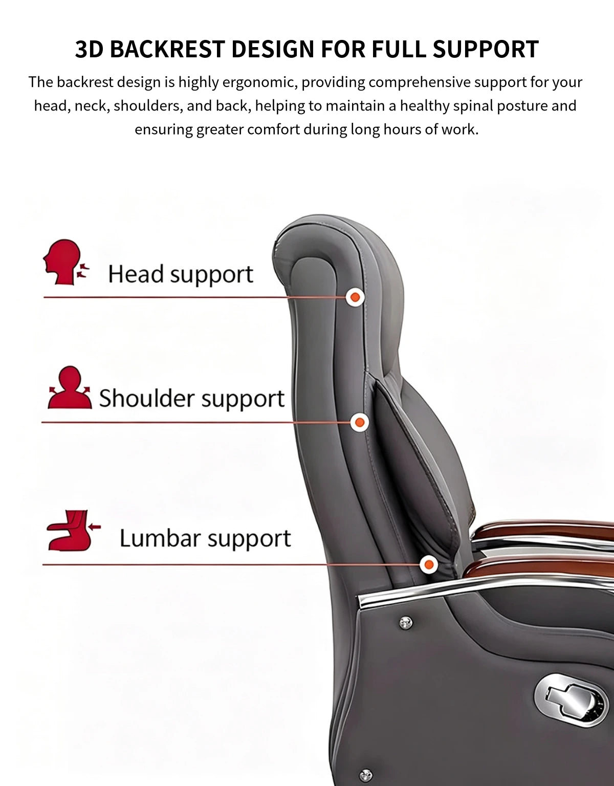Mesh Ergonomic Office Chair 20 in Wide with Lumbar Support, Height-Adjustable & Solid Wood — Detail image 6