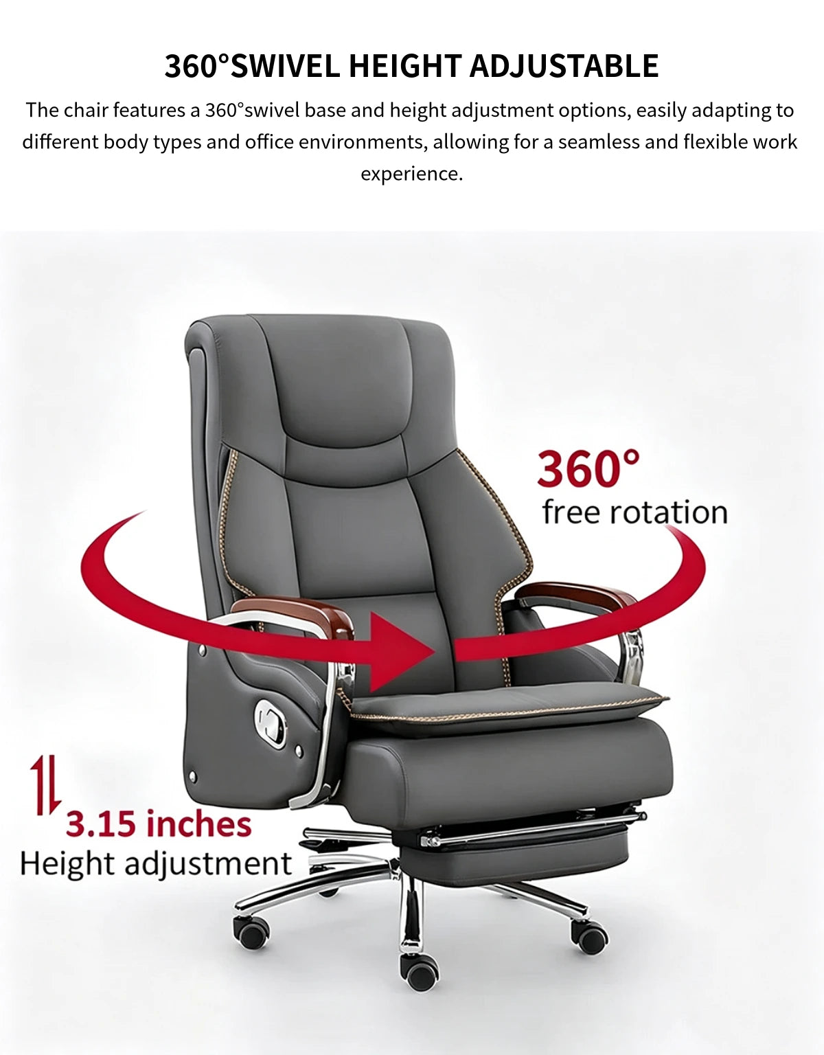 Mesh Ergonomic Office Chair 20 in Wide with Lumbar Support, Height-Adjustable & Solid Wood — Detail image 8
