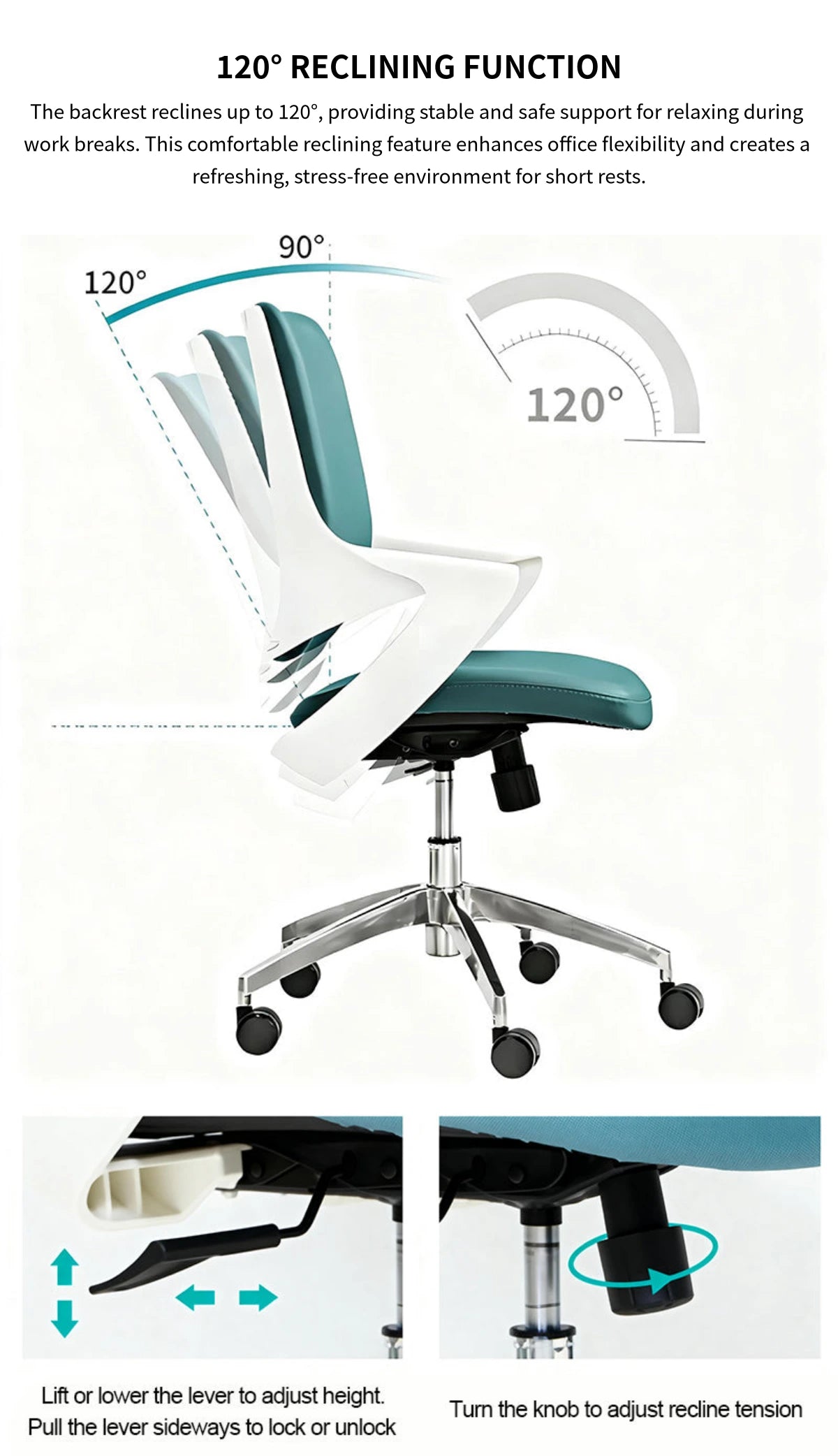 Mesh Ergonomic Office Chair 20 in Wide with Breathable Mesh, Reclining & Lumbar Support — Detail image 6