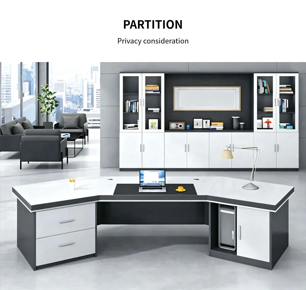 Modern Executive Desk 87-126 in Wide with Side Storage & Lumbar Support for Home Office — Detail image 3