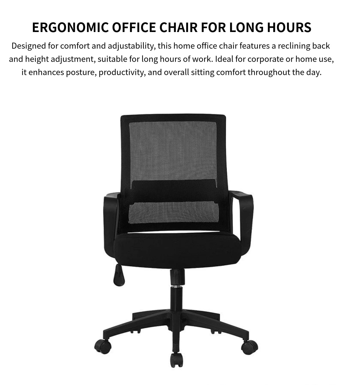 Mesh Ergonomic Office Chair 19 in Wide with Breathable Mesh, Lumbar Support & Portable — Detail image 7