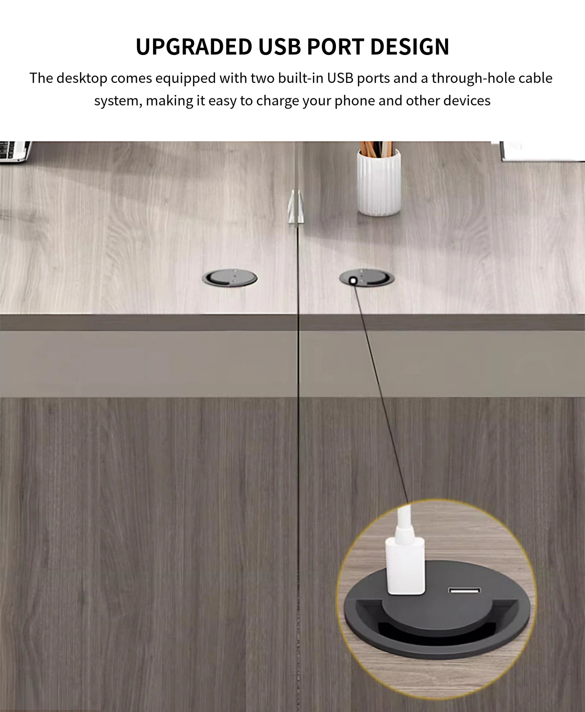 Office Workstation Desk with Built-In Outlets, Cable Management & Side Storage — Detail image 4