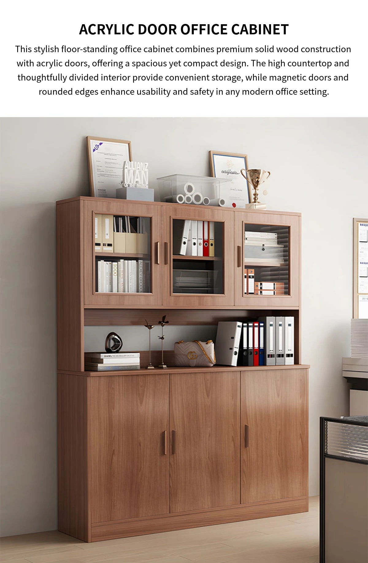 File Cabinet 72 in Tall with Curved & Solid Wood for Office — Detail image 1