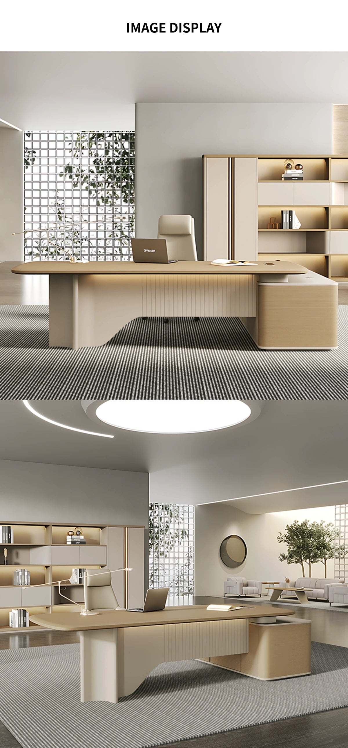 Modern Executive Desk with Curved, Cable Management & Side Storage for Home Office — Detail image 9