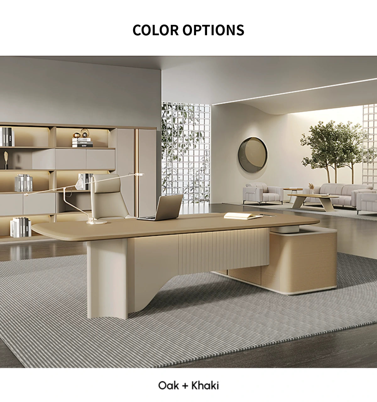 Modern Executive Desk with Curved, Cable Management & Side Storage for Home Office — Detail image 11