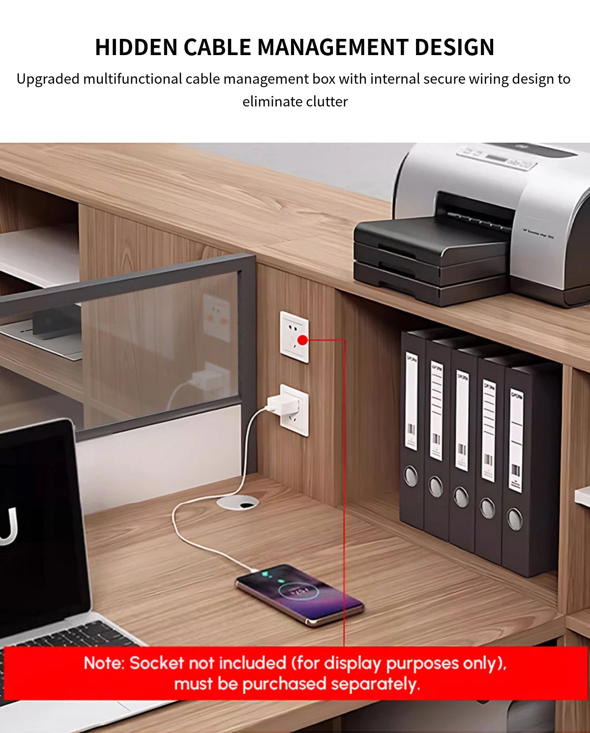 Modern Office Desk with Cable Management, Lockable & File Drawers for Home Office — Detail image 3