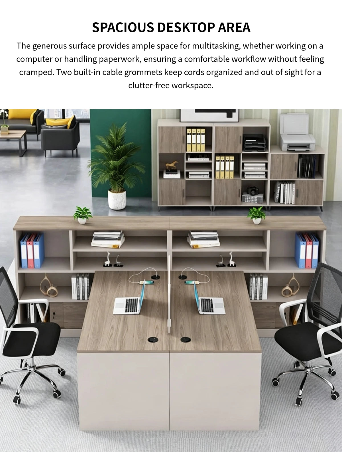 Modern Executive Desk 59-67 in Wide with Cable Management & Side Storage for Home Office — Detail image 3