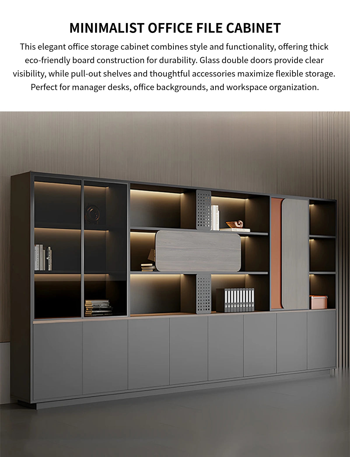 Modern Executive Desk 63-157 in Wide with Modular, Curved & LED Lighting for Home Office — Detail image 1