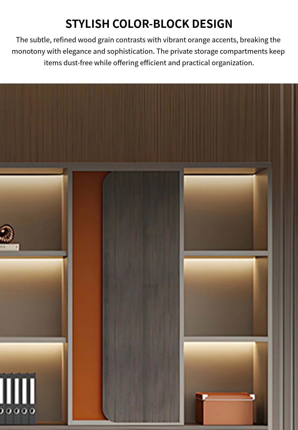 Modern Executive Desk 63-157 in Wide with Modular, Curved & LED Lighting for Home Office — Detail image 5