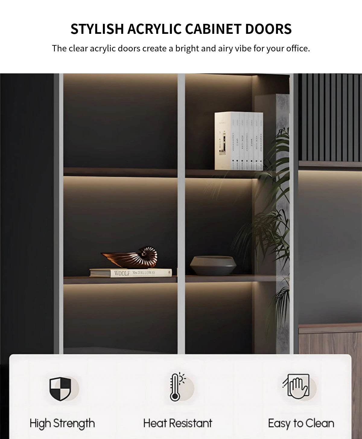 Modern Executive Desk with Glass Top, LED Lighting & Soft-Close for Home Office — Detail image 4