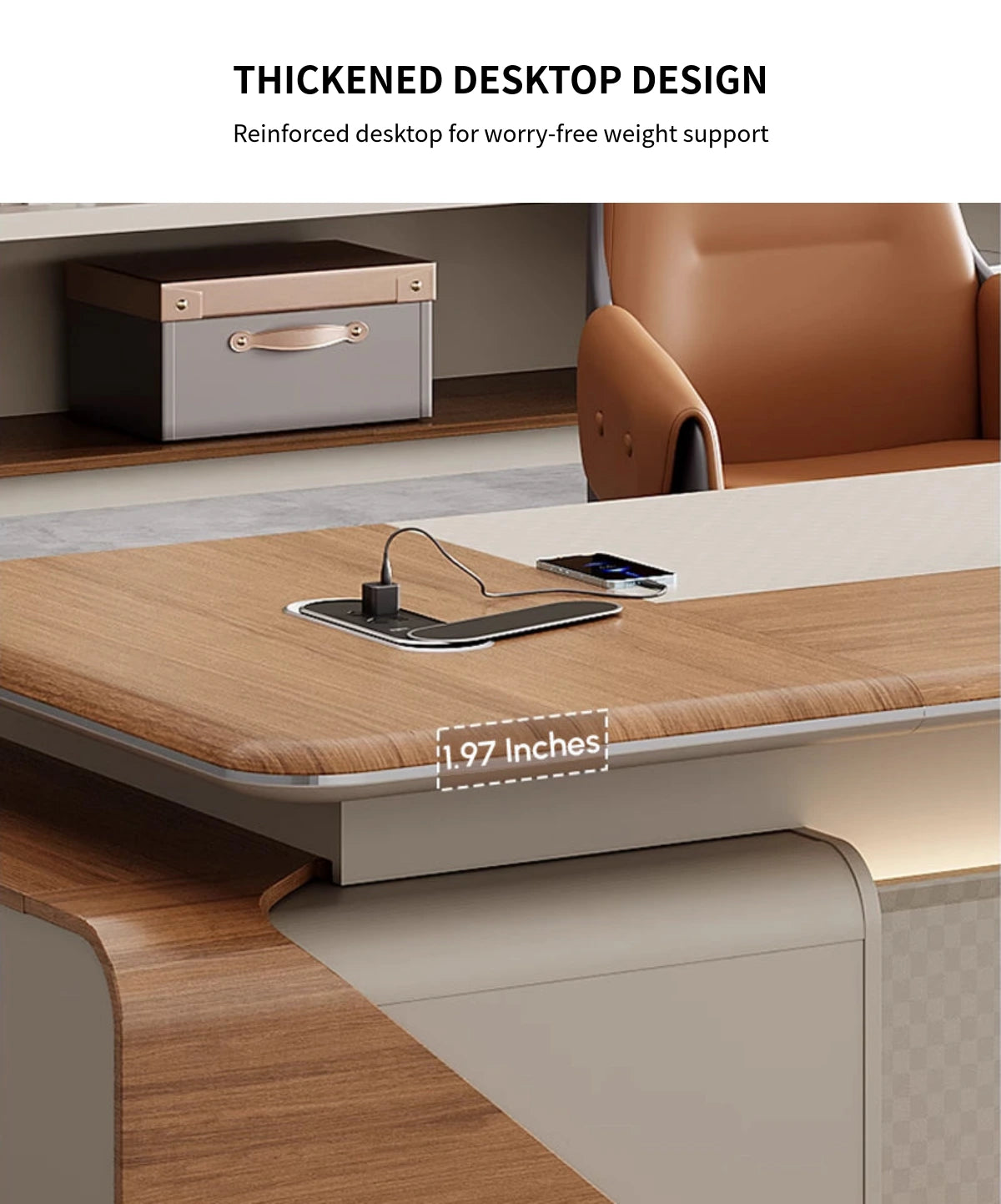 Modern Executive Desk with Curved, Cable Management & LED Lighting for Home Office — Detail image 4