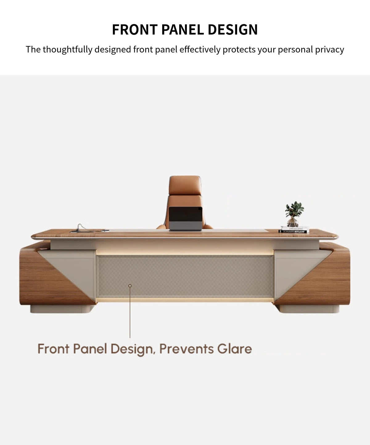 Modern Executive Desk with Curved, Cable Management & LED Lighting for Home Office — Detail image 8