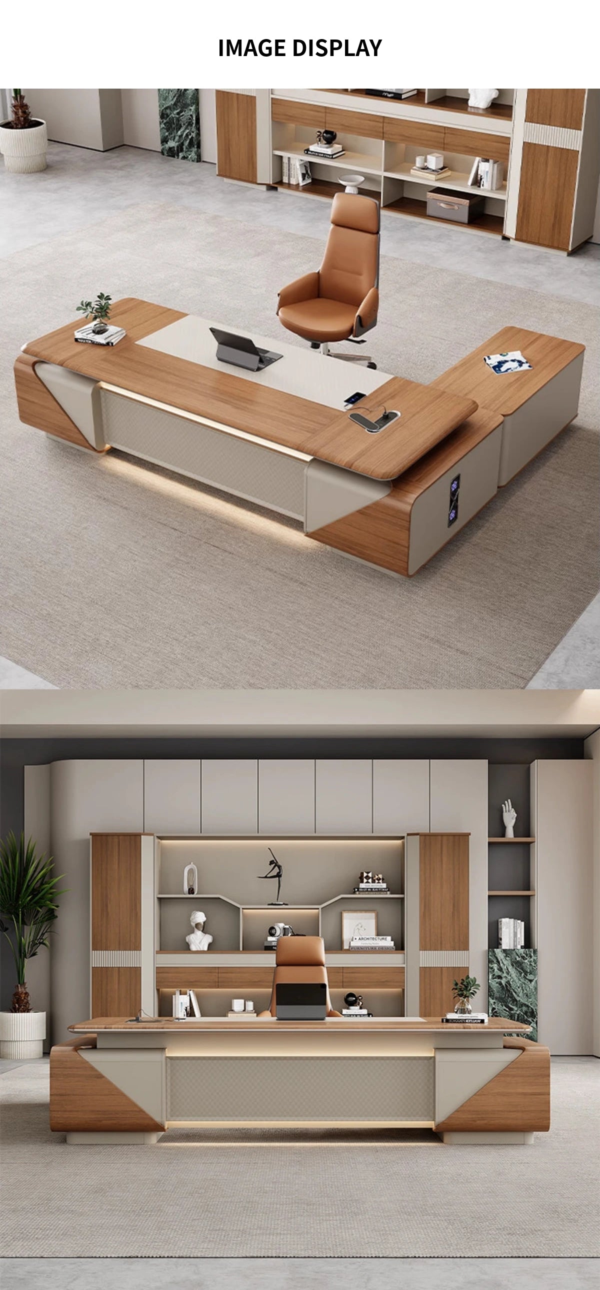 Modern Executive Desk with Curved, Cable Management & LED Lighting for Home Office — Detail image 11