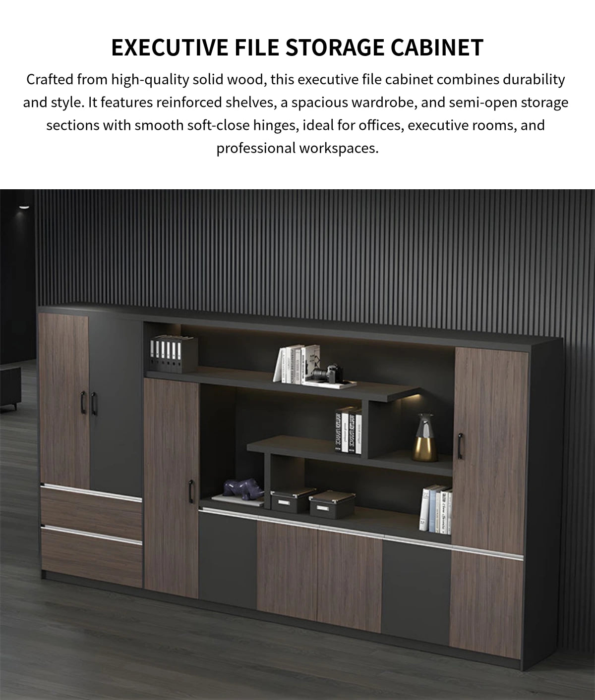 File Cabinet 79 in Tall with Lockable, Solid Wood & Soft-Close for Office — Detail image 1
