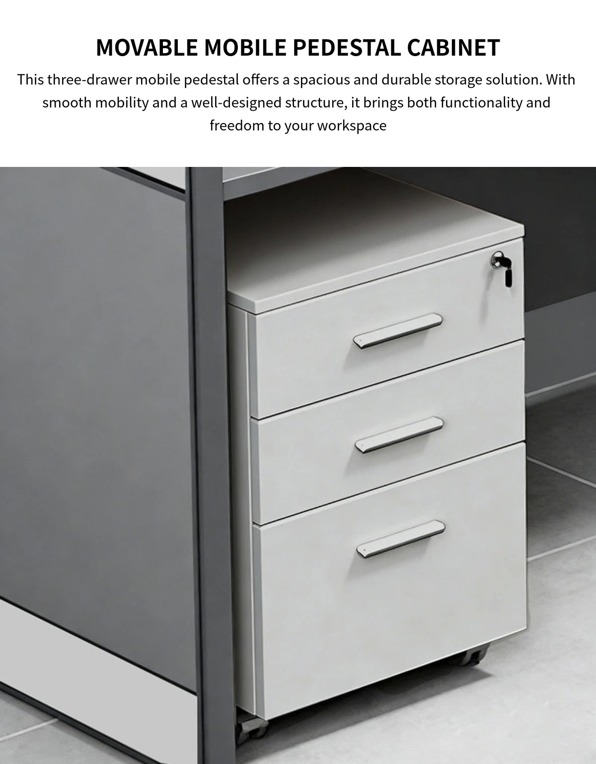 Office Workstation Desk with Privacy Panel, Cable Management & Mobile Pedestal — Detail image 5