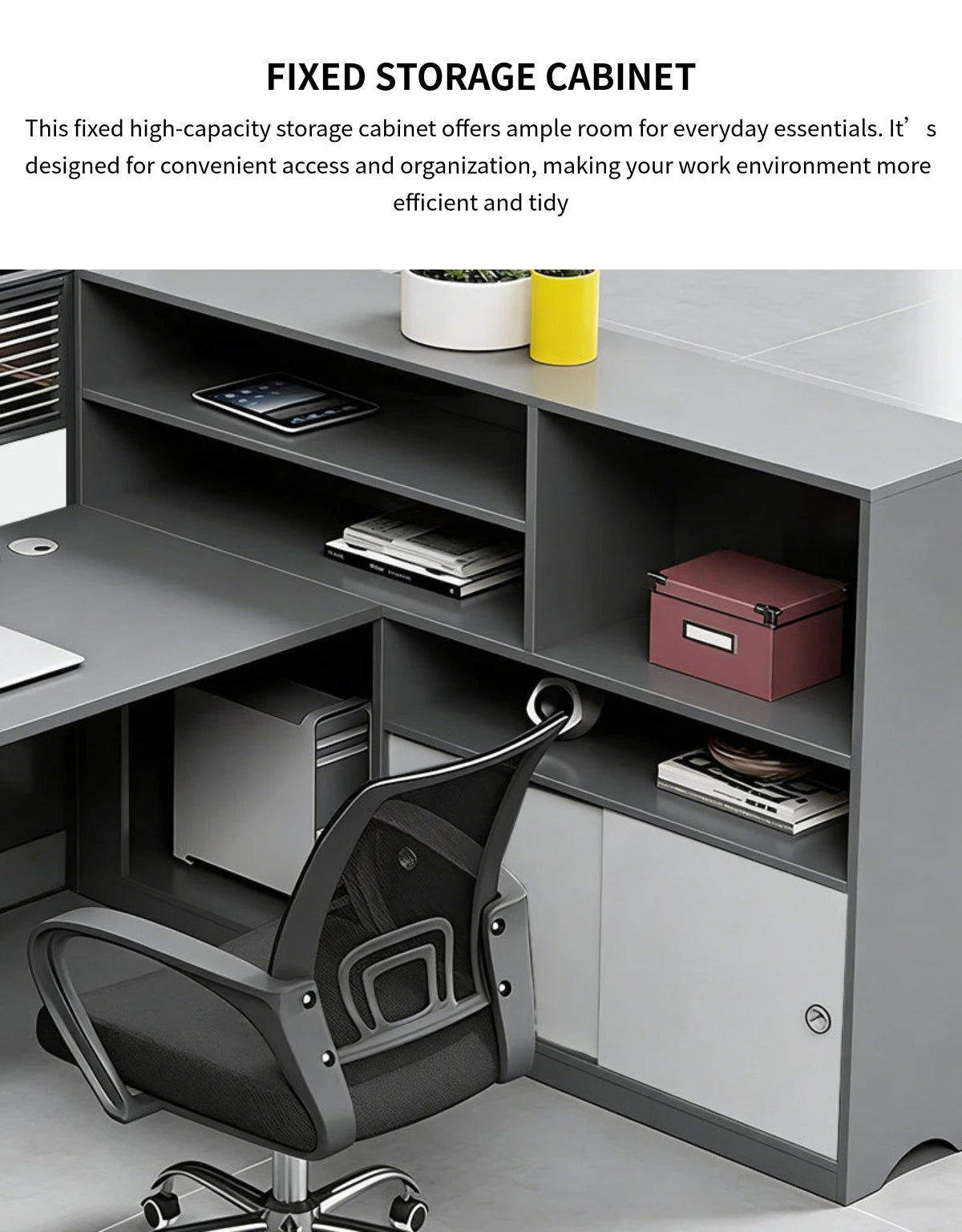 Office Workstation Desk with Privacy Panel, Cable Management & Mobile Pedestal — Detail image 6