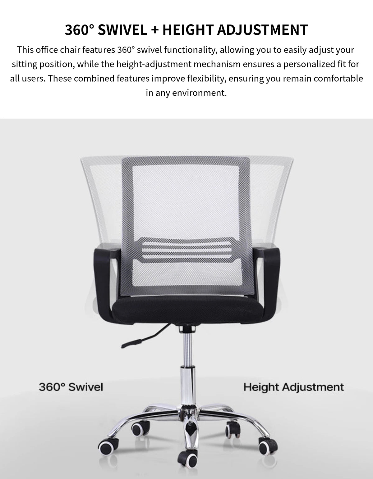 Adjustable Breathable Mesh Office Chair with 360° Swivel & S-shaped Back for Conference Rooms & Offices BGY-106 — Detail image 5