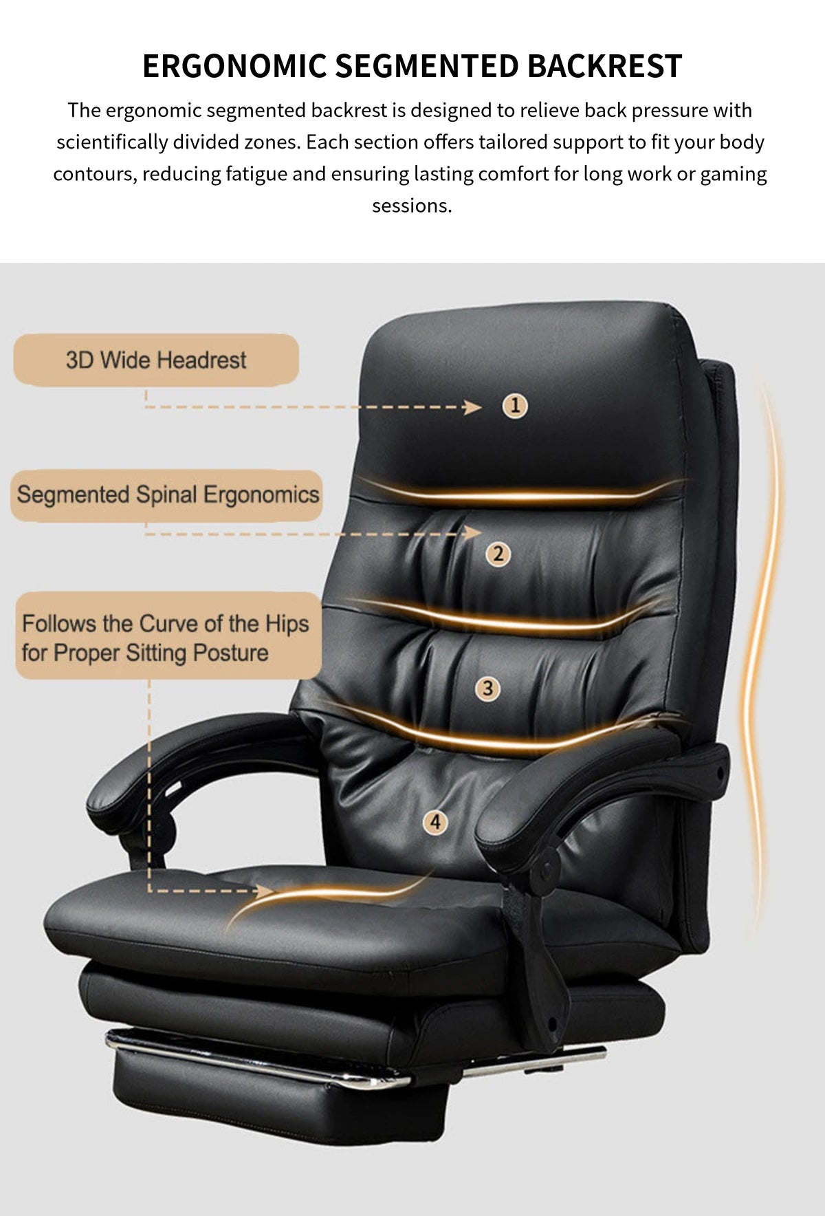 Modern Executive Desk with Lumbar Support, Swivel & Round for Home Office — Detail image 3