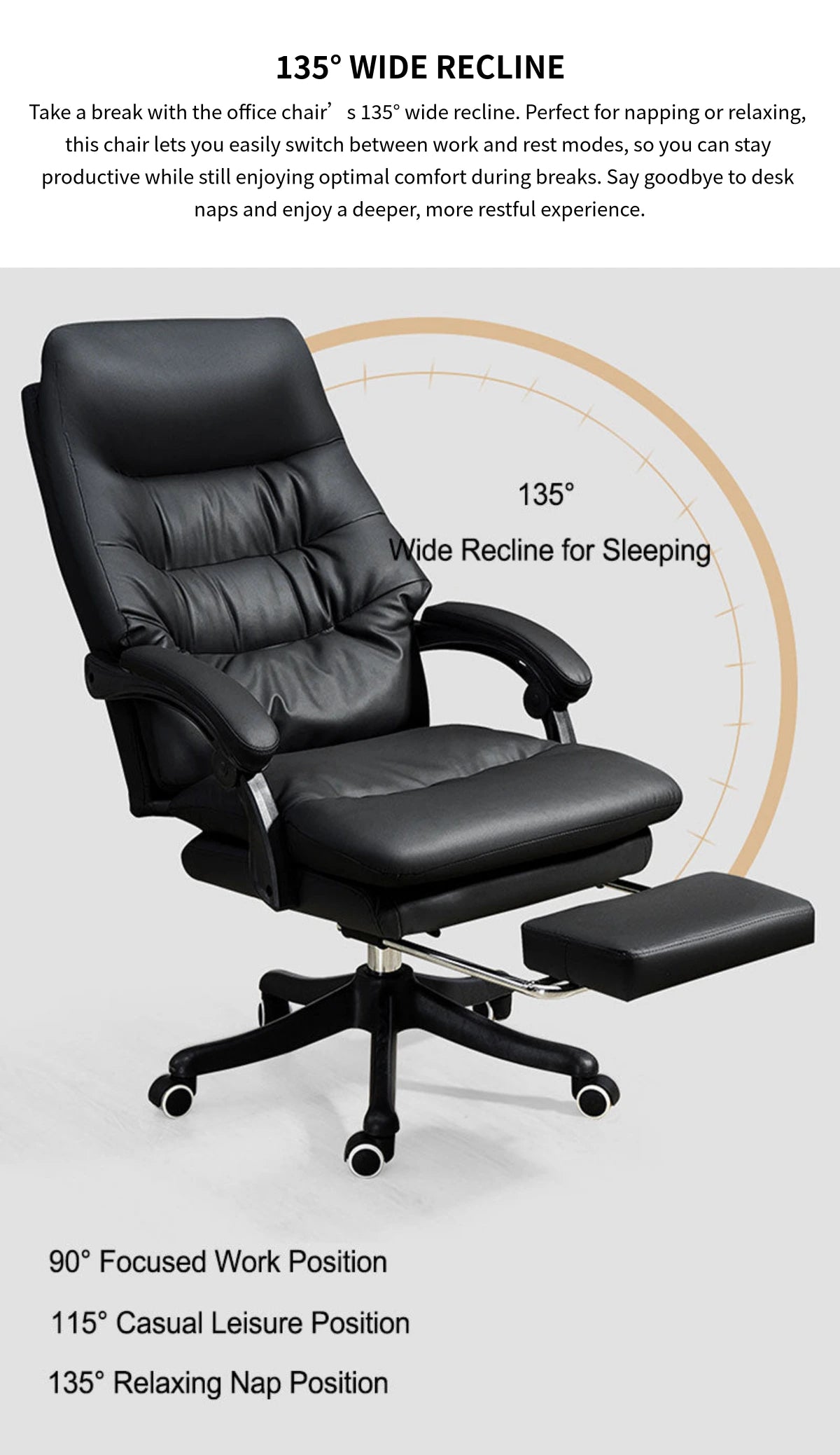 Modern Executive Desk with Lumbar Support, Swivel & Round for Home Office — Detail image 6