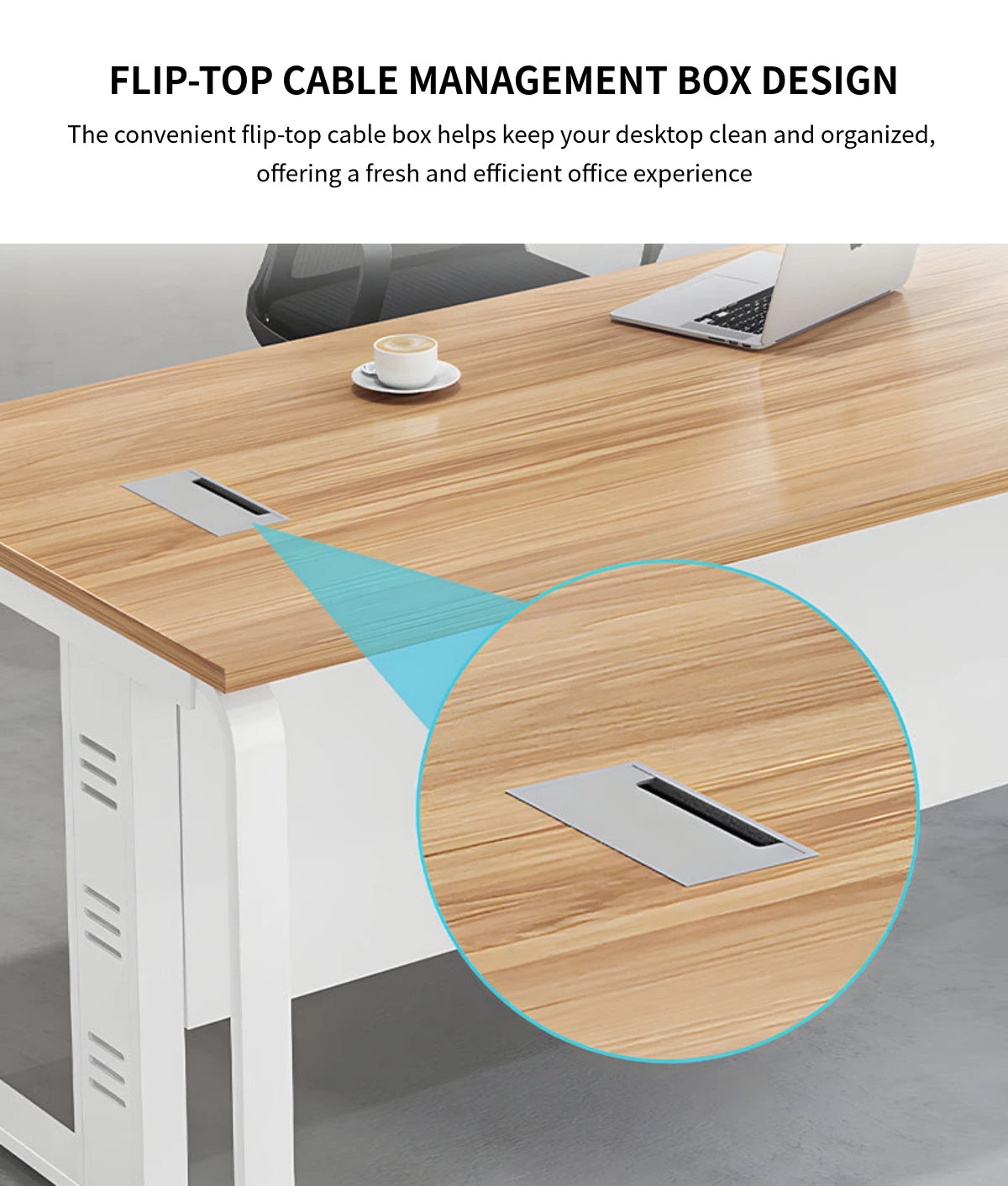 L-Shaped Executive Desk with Built-In Outlets, Cable Management & Priv — Detail image 4