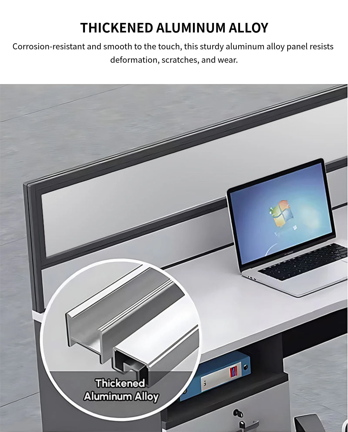 Office Workstation Desk with Privacy Panel, Cable Management & Glass Top for Home Office — Detail image 5