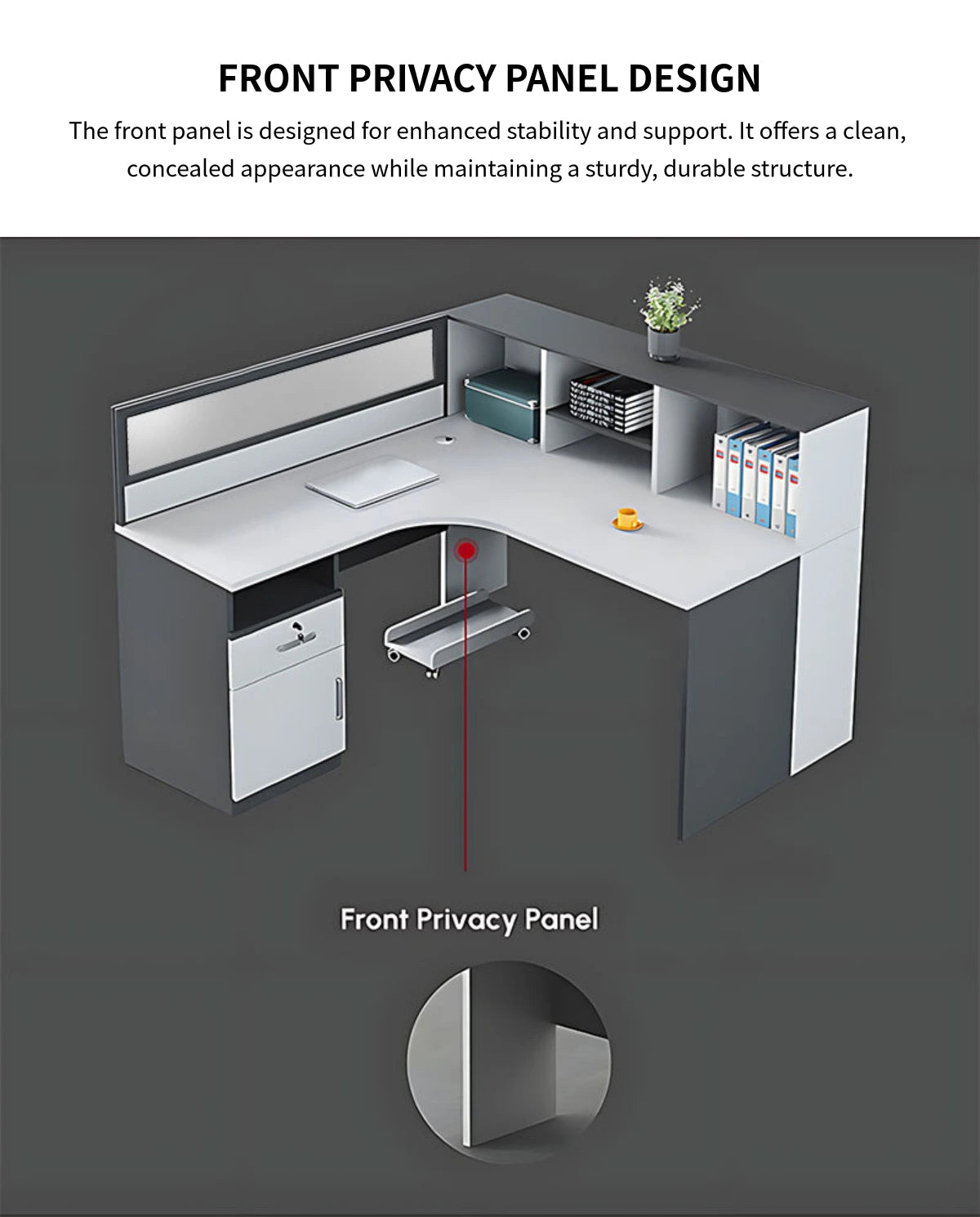 Office Workstation Desk with Privacy Panel, Cable Management & Glass Top for Home Office — Detail image 8
