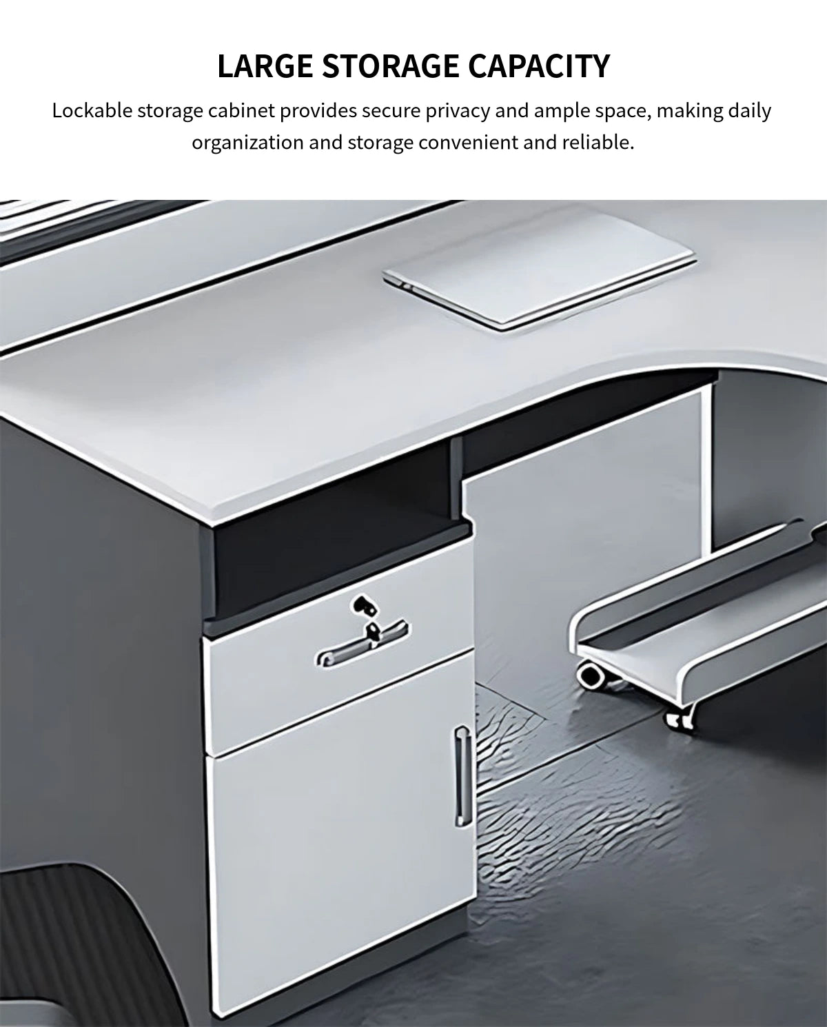 Office Workstation Desk with Privacy Panel, Cable Management & Glass Top for Home Office — Detail image 9