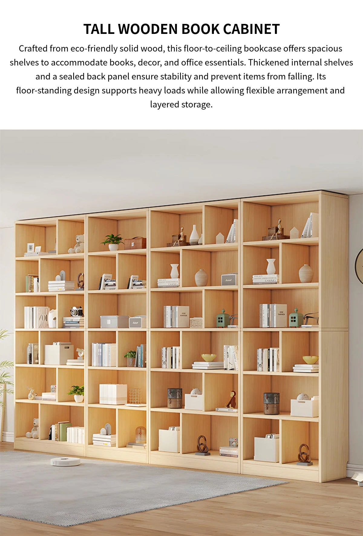 File Cabinet 87-94 in Tall with Solid Wood, Adjustable Shelves & Modular for Office — Detail image 1