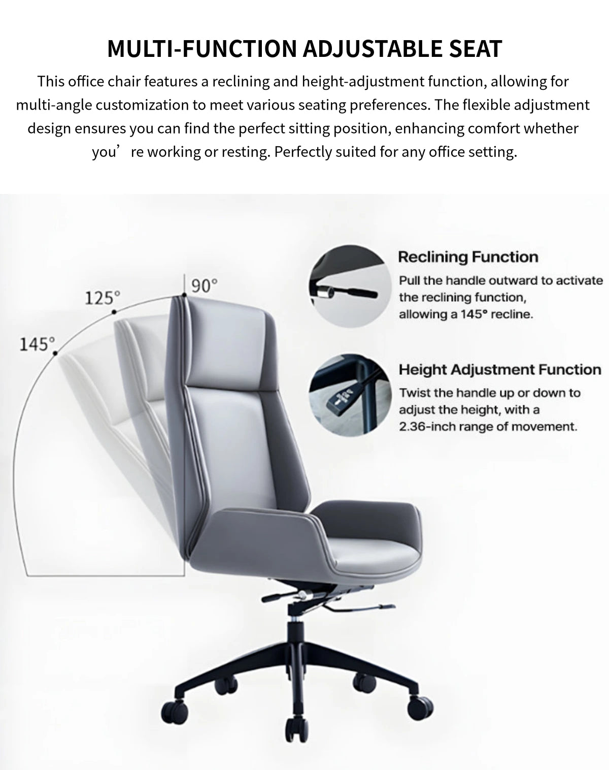 Luxurious Sleek Ergonomic Office Chair with Neck Support & Recline Function for Executive & Home Use BGY-107 — Detail image 7