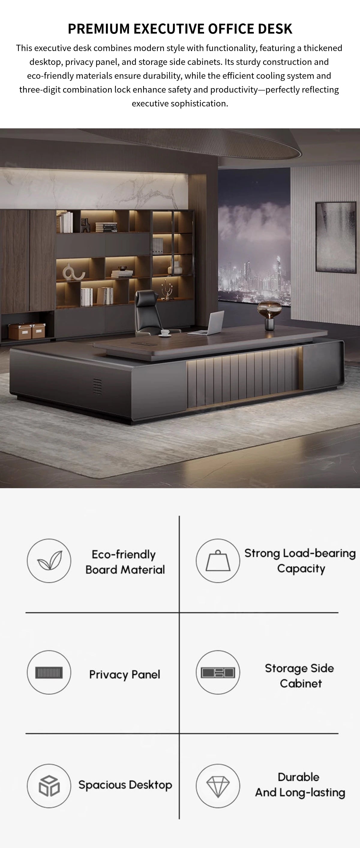 Modern Executive Desk with Curved, Cable Management & Side Storage for — Detail image 1